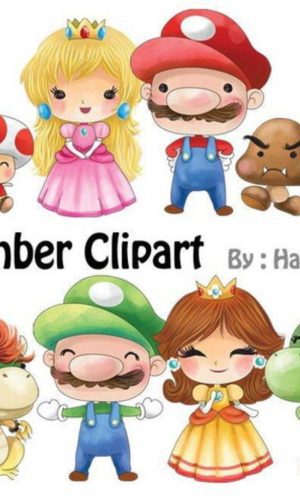 kit Digital Super Mário Aquarela PNG- Scrapbook
