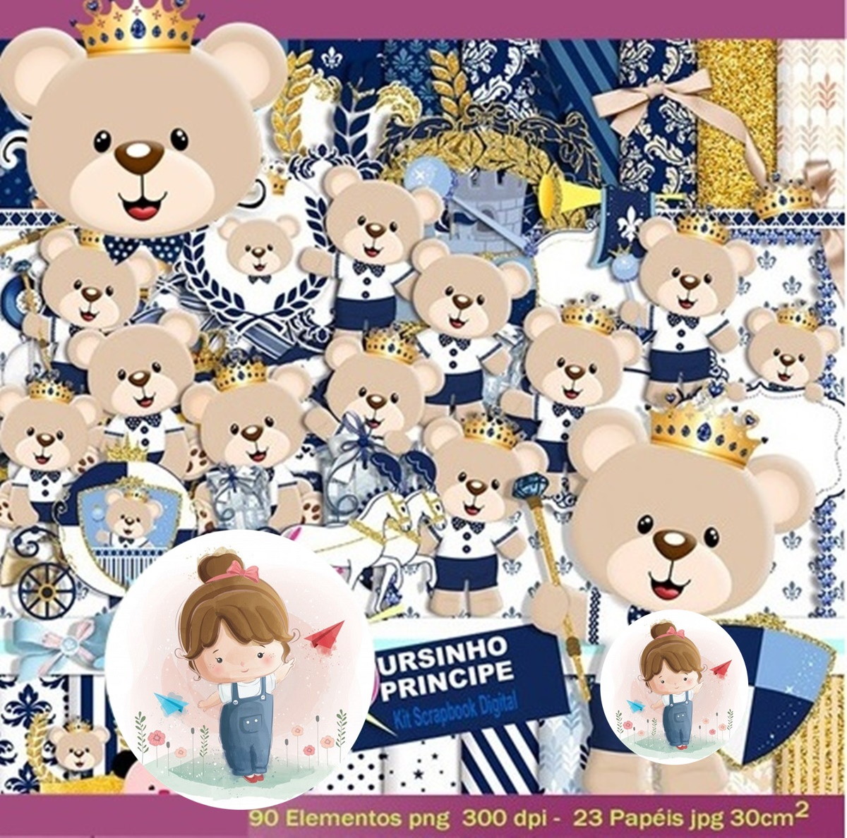 Kit Digital - Urso Príncipe Azul Marinho