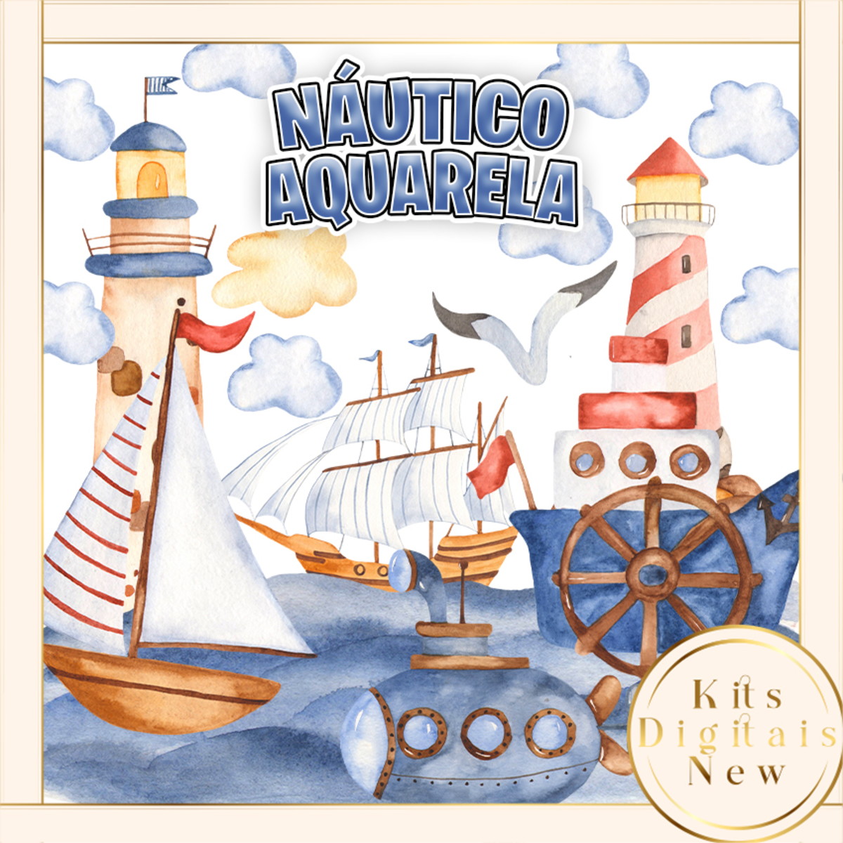 Marinheiro Náutico Aquarela Kit Digital