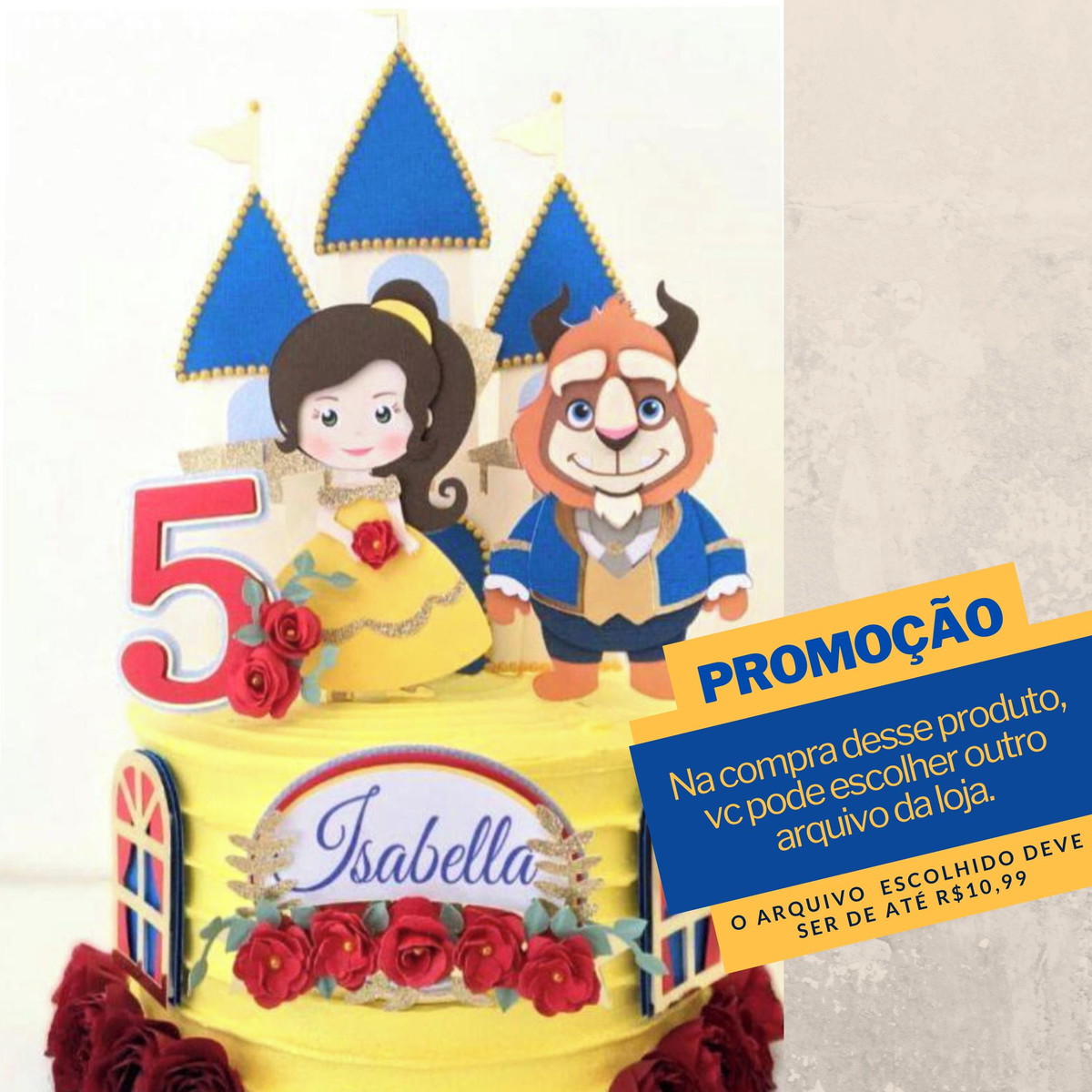 Studio/pdf Arquivo de Corte Topo de Bolo a Bela e a Fera-003