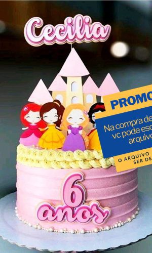 Studio/pdf Arquivo de Corte Topo de Bolo Princesas Cute -007