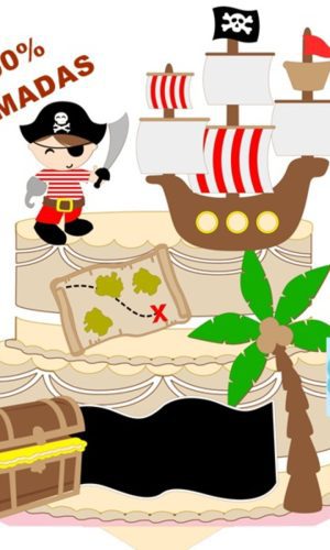 Topo bolo Menino Pirata em camadas -Arquivo de Corte