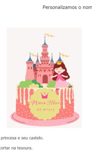 Topo de Bolo a Princesa e o Seu Castelo - Arquivo pdf ou Png