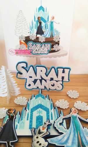 Topo de Bolo Frozen com Árvore 3d + 4 Arquivos a Sua Escolha