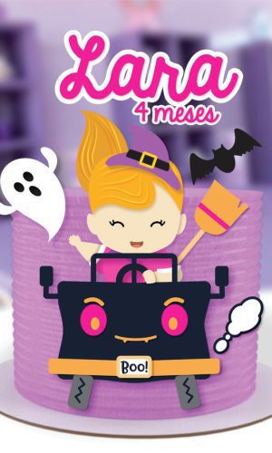 Topo de Bolo Halloween Menina no Carro Monstro Arquivo de Co