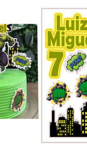 Topo de Bolo Incrível Hulk + 4 Arquivos a Sua Escolha