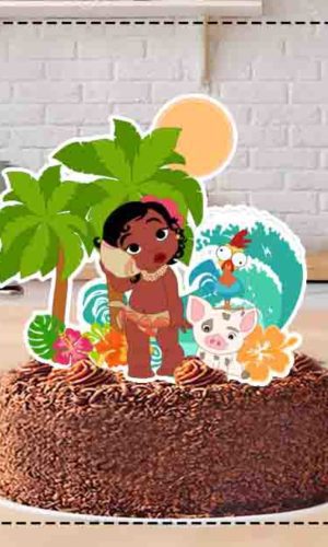Topo de Bolo Moana Menina Morena Ref.1590 Arquivo Digital