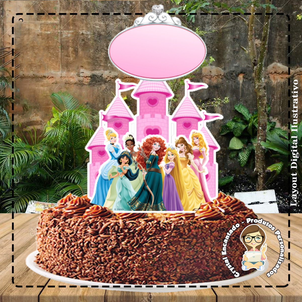Topo de Bolo Princesa Disney - Ref 1343 Arquivo Digital