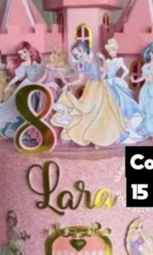 Topo de Bolo-princesas Castelo Rosa 3d Arquivo de Corte