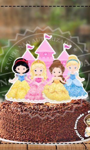 TOPO DE BOLO PRINCESAS CASTELO - REF 3388 ARQUIVO DIGITAL