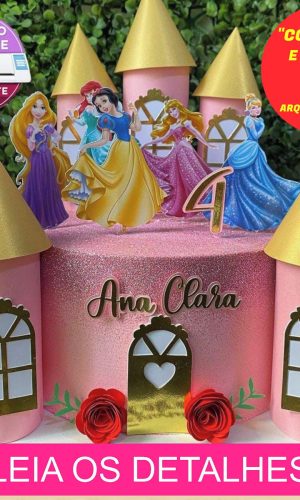 Topo de Bolo Princesas Castelo Torre 3D (Máquina Silhouette)