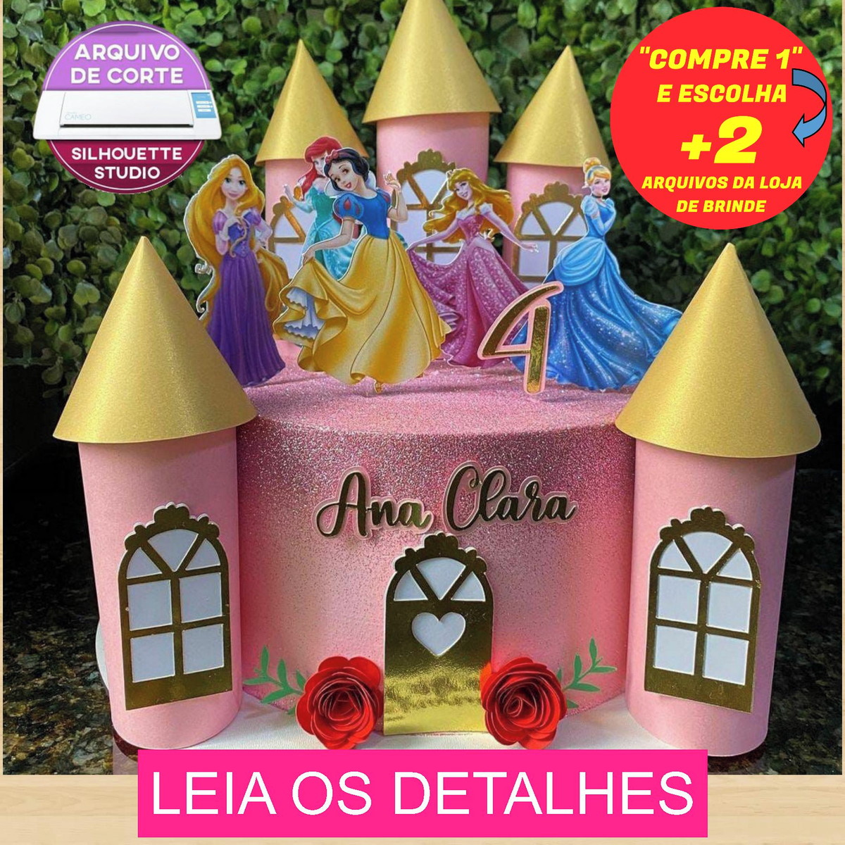Topo de Bolo Princesas Castelo Torre 3D (Máquina Silhouette)