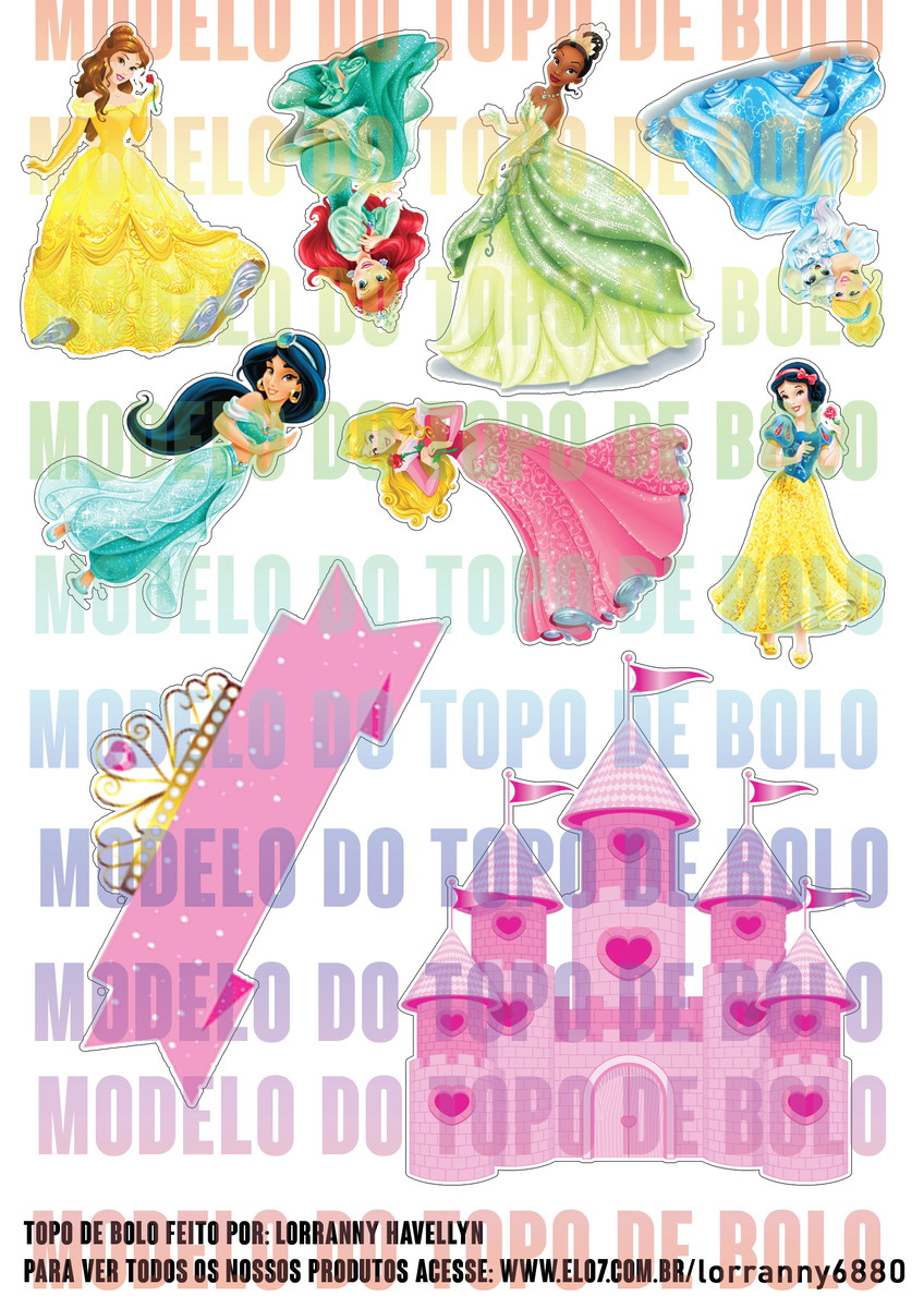 Arquivo Digital Topo de Bolo Princesas Disney #1 Pdf/jpg - Imagem 2