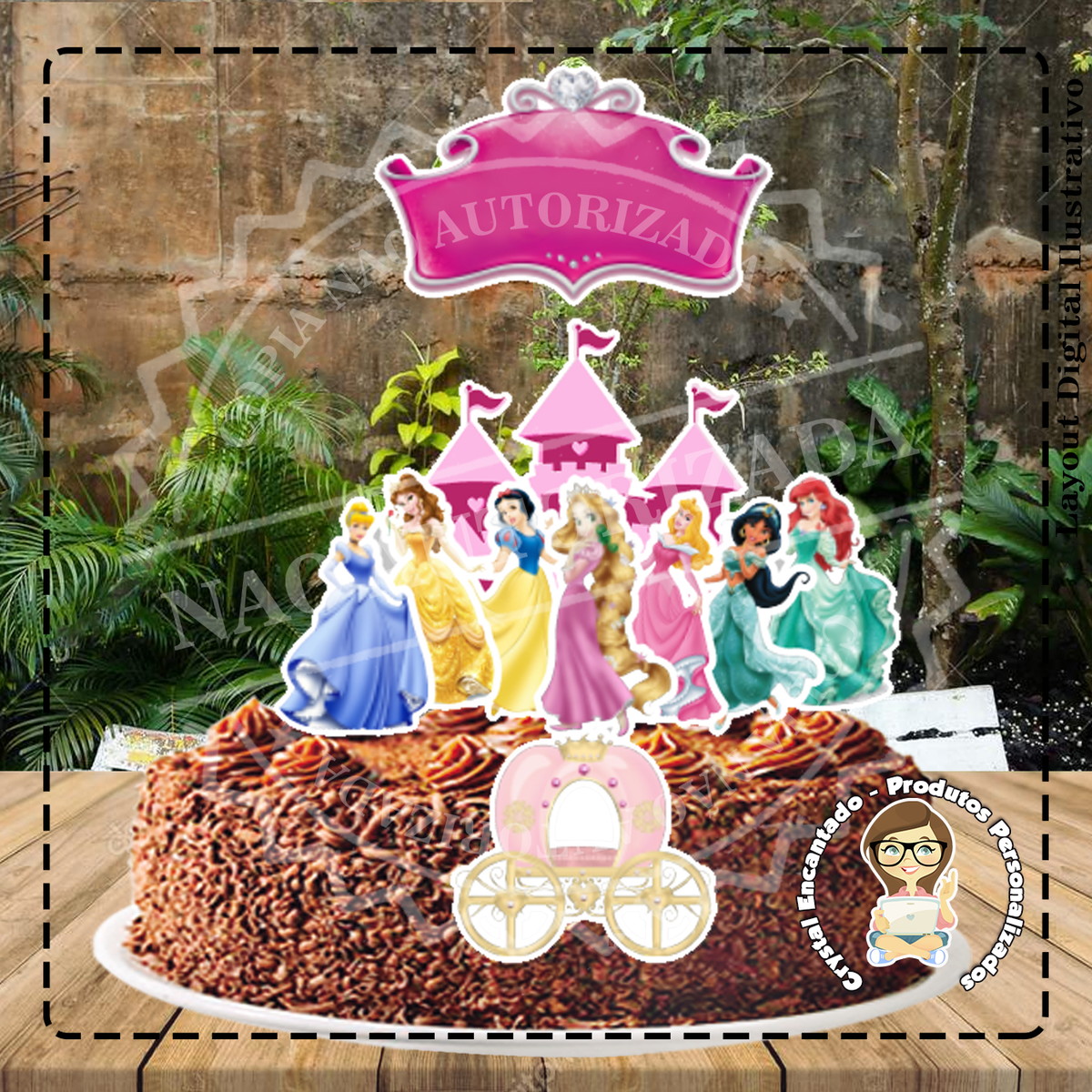 TOPO DE BOLO PRINCESAS DISNEY - REF 2977 ARQUIVO DIGITAL