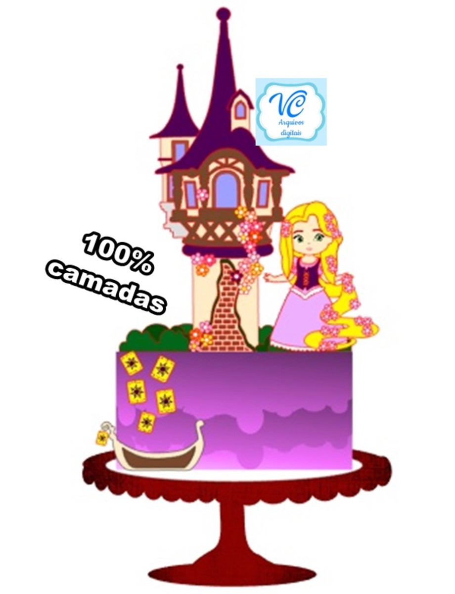 ARQUIVO CORTE Topo de Bolo Rapunzel - CAMADAS
