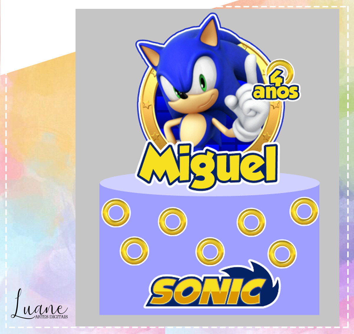 Topo de Bolo Sonic 01- Arquivo de Corte Silhouette e PDF