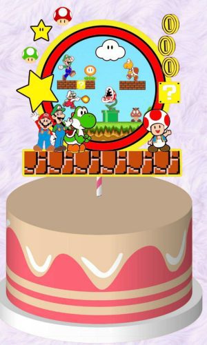 Topo De Bolo Super Mario Stars + 4 Arquivos A Sua Escolha
