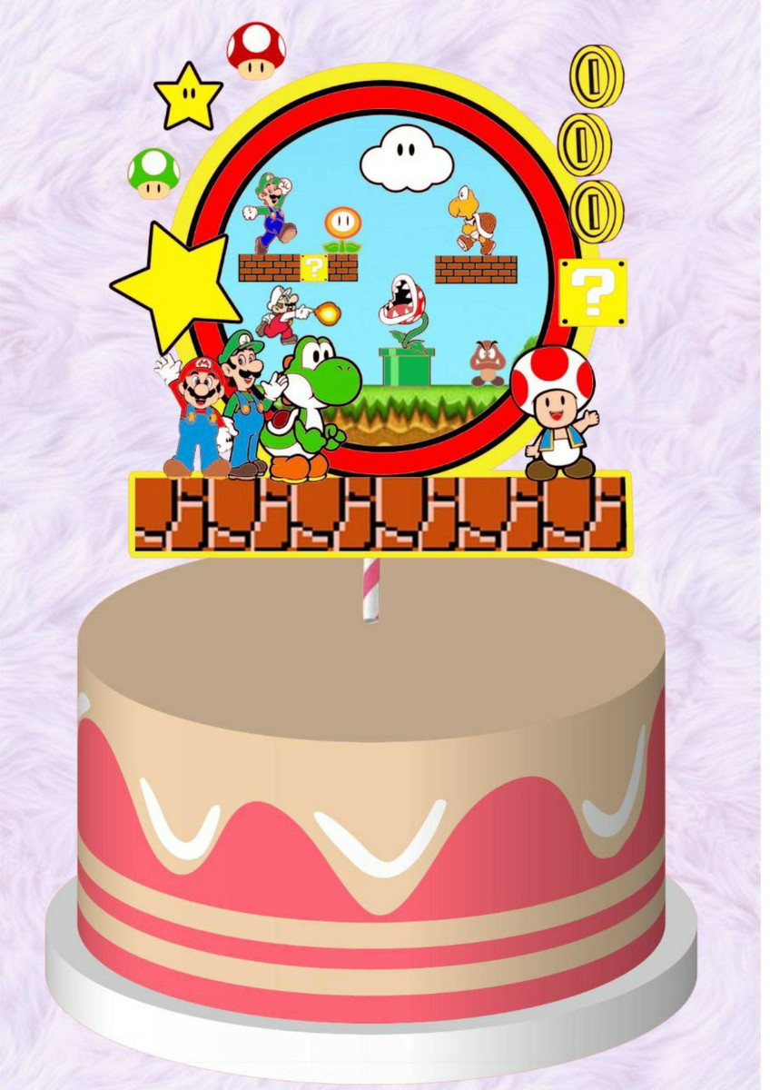 Topo De Bolo Super Mario Stars + 4 Arquivos A Sua Escolha