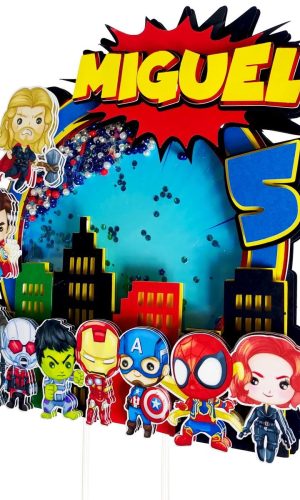 Topo De Bolo Vingadores Shaker + 4 Arquivos A Sua Escolha