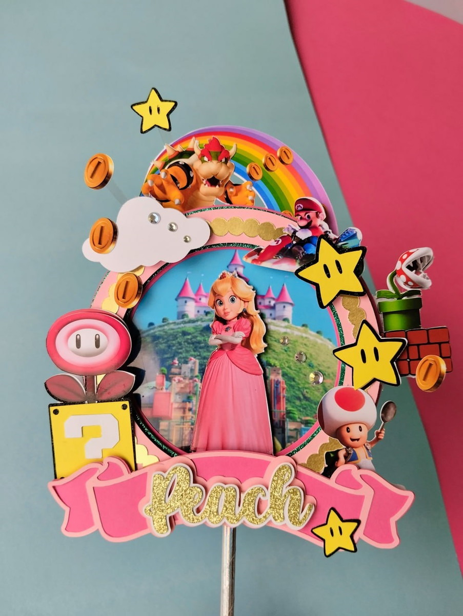 Topper Princesa Peach + 4 Arquivos a Sua Escolha