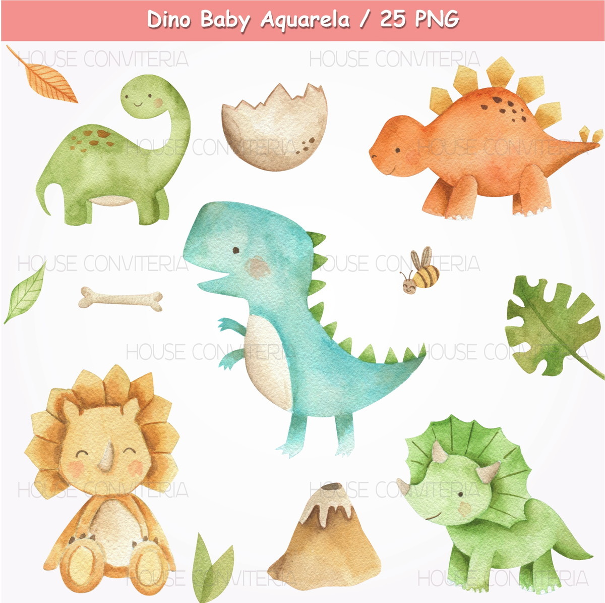 010 - Kit Digital Dino Baby Aquarela - (pague 1 Leve 2) - Imagem 2