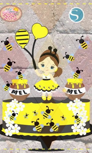 02693 Arquivo Topo de Bolo Menina Abelha Camadas Studio