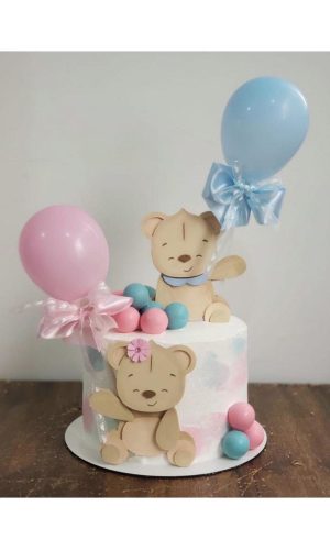 #045 Arquivo Topo Bolo Urso chá revelação bebe camada studio