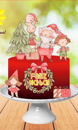 064 Arquivo de Corte Topo de Bolo Natal Aquarelado Ganhe +3