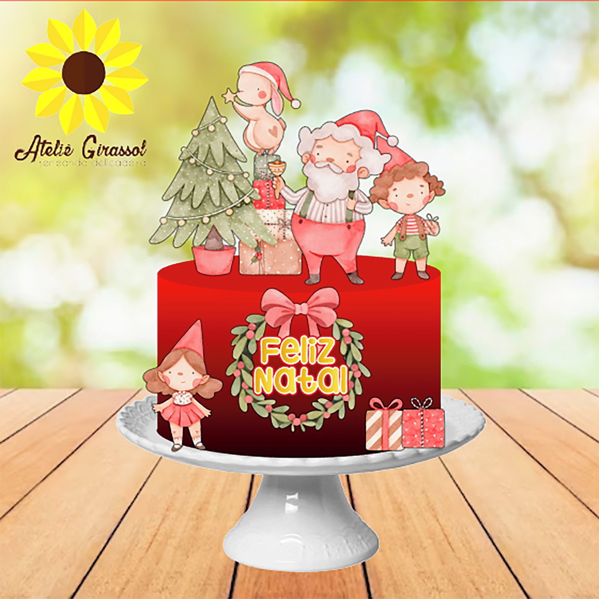 064 Arquivo de Corte Topo de Bolo Natal Aquarelado Ganhe +3