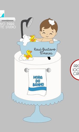 111 - Arquivo Topo de Bolo Banho Menino (elafazpravc)