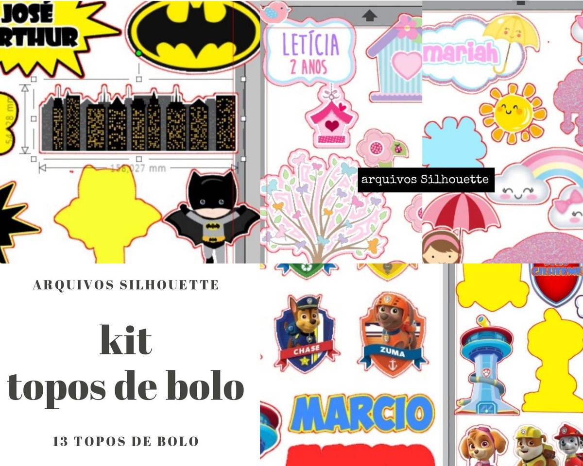 14 arquivos Silhouette topo de bolo Panda Batman outros