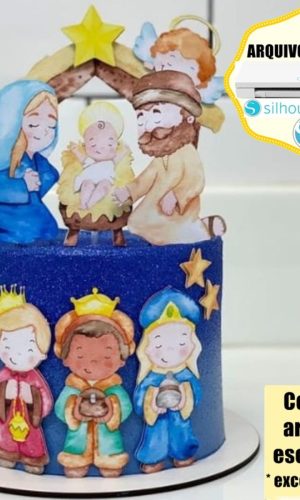 219- Arquivo de Corte Topo de Bolo Natal Aquarelado Presépio