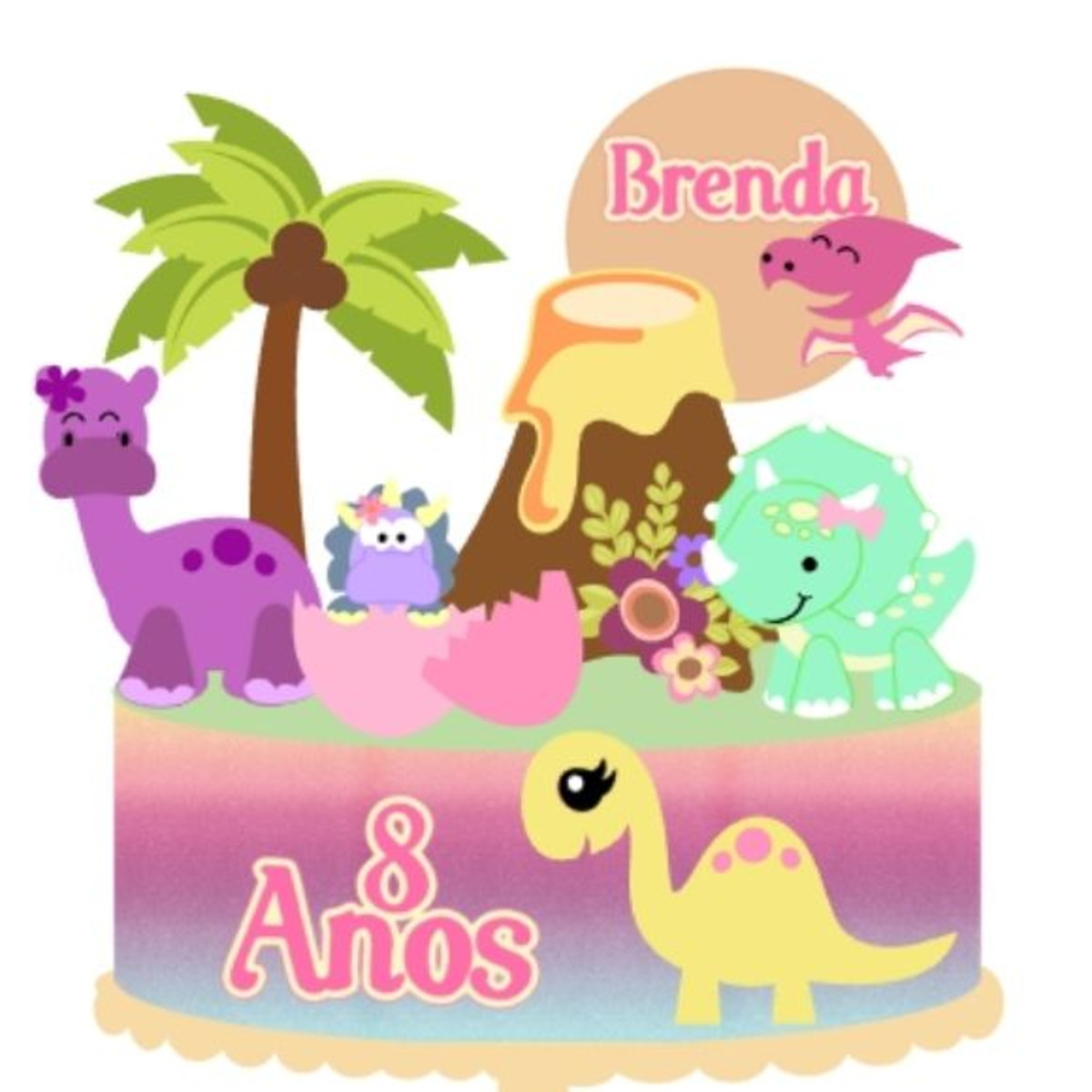 #2022 Arquivo de corte Topo de Bolo Dinossauros ROSA CAMADA