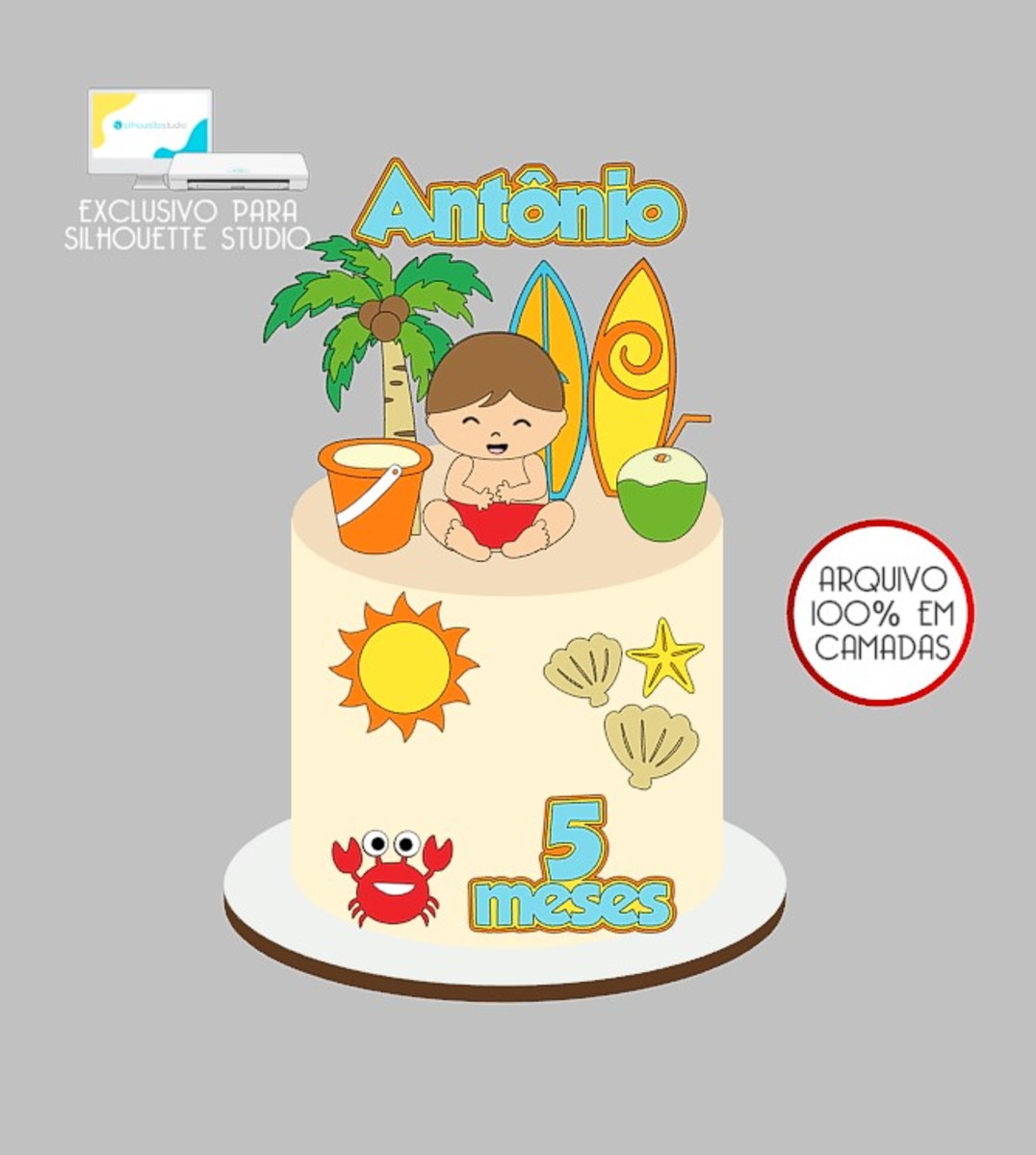 206 - Arquivo Topo de Bolo Praia Verão Menino
