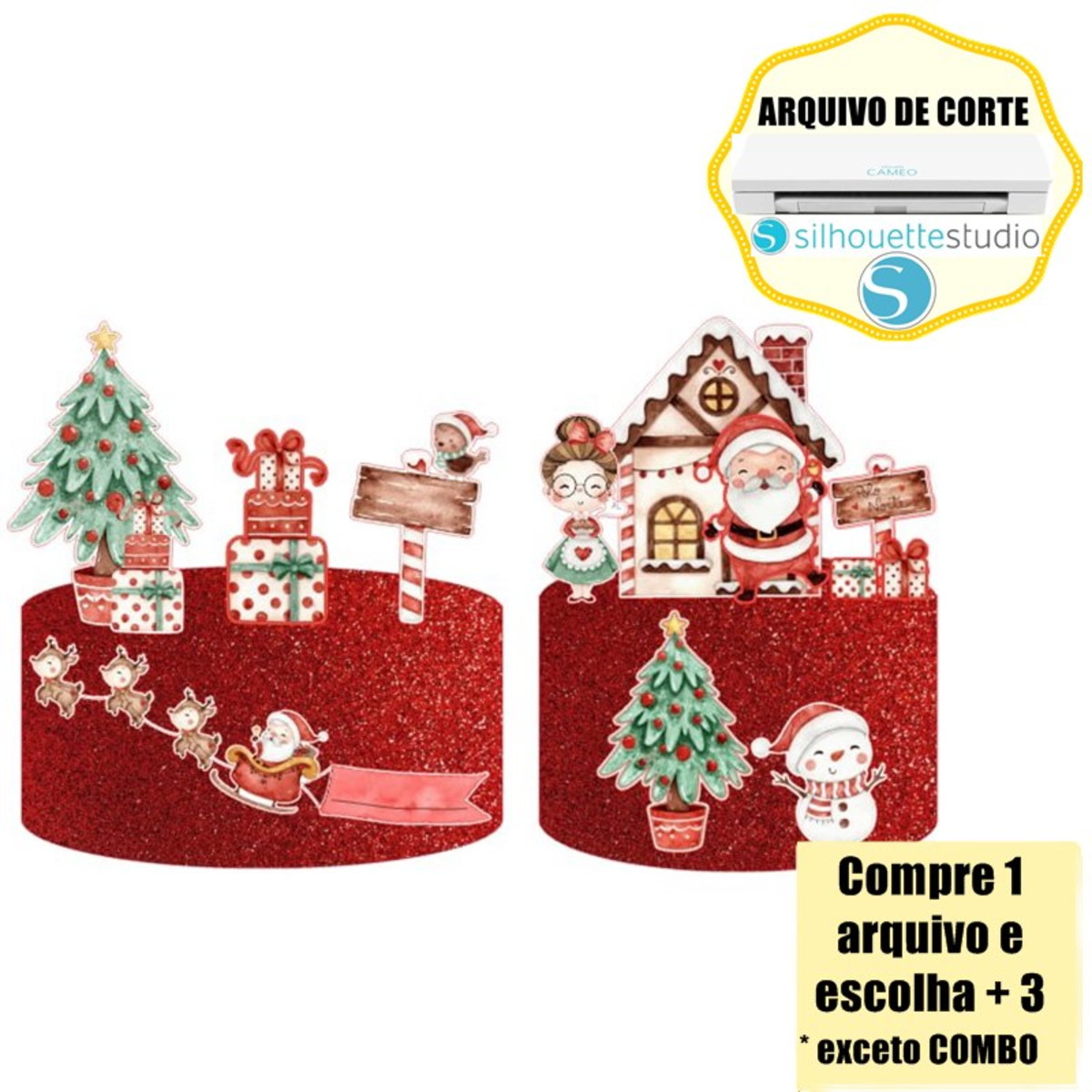 254- Arquivo de Corte Topo de Bolo Natal Aquarelado