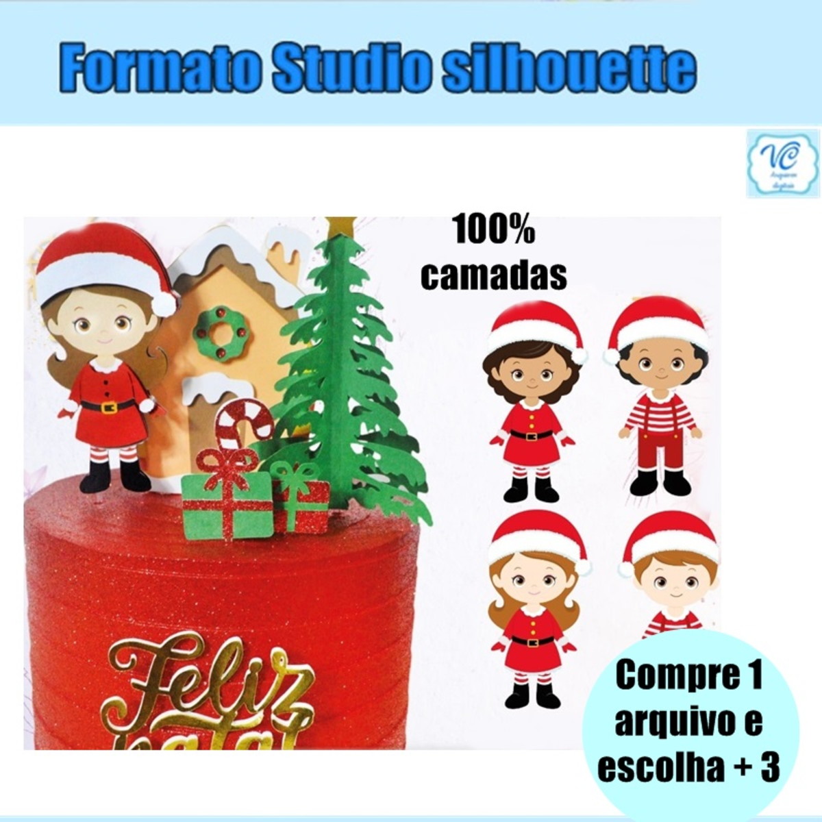 358- Arquivo de Corte Topo de Bolo Natal Criança Camadas
