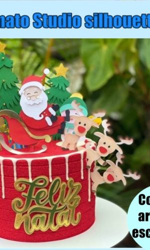 386 - Arquivo de Corte Topo de Bolo de Papai Noel e Renas
