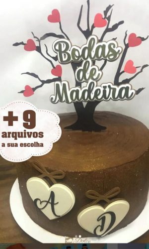 40- Arquivo Silhouette - Digital Topo Bolo Bodas Madeira + 9