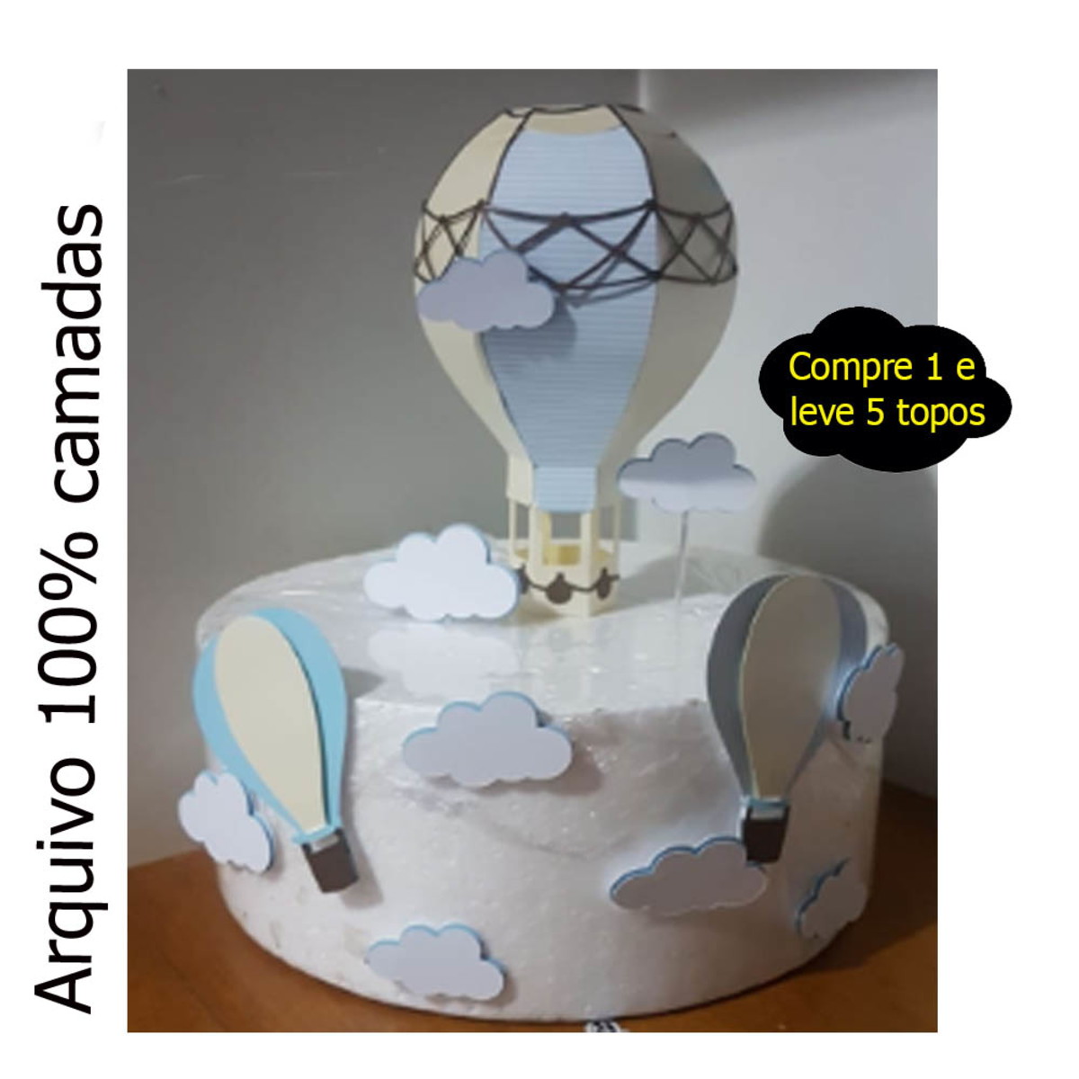 434 - Topo de bolo balão em camadas e 3d - arquivo de corte