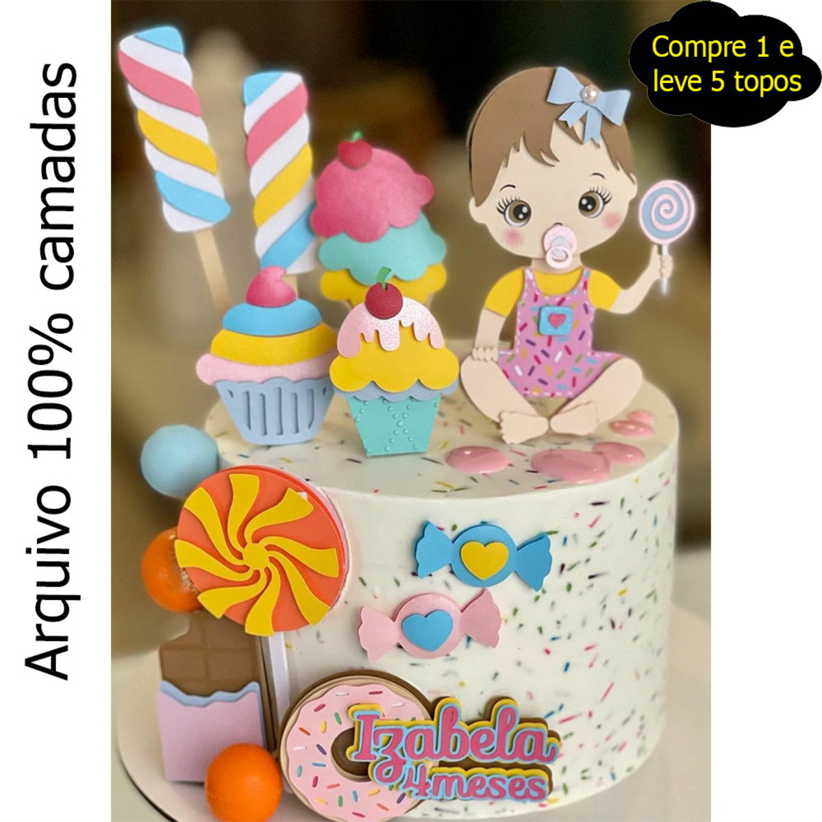 449- Topo de bolo guloseimas/ doces em camadas - arquivo