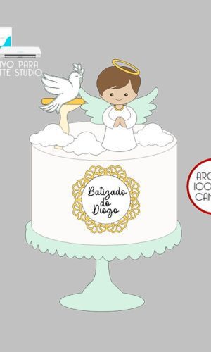 45 - Arquivo Topo de Bolo Batizado Anjinho Menino
