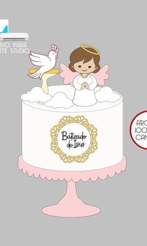 46 - Arquivo Topo de Bolo Batizado Anjinha Menina