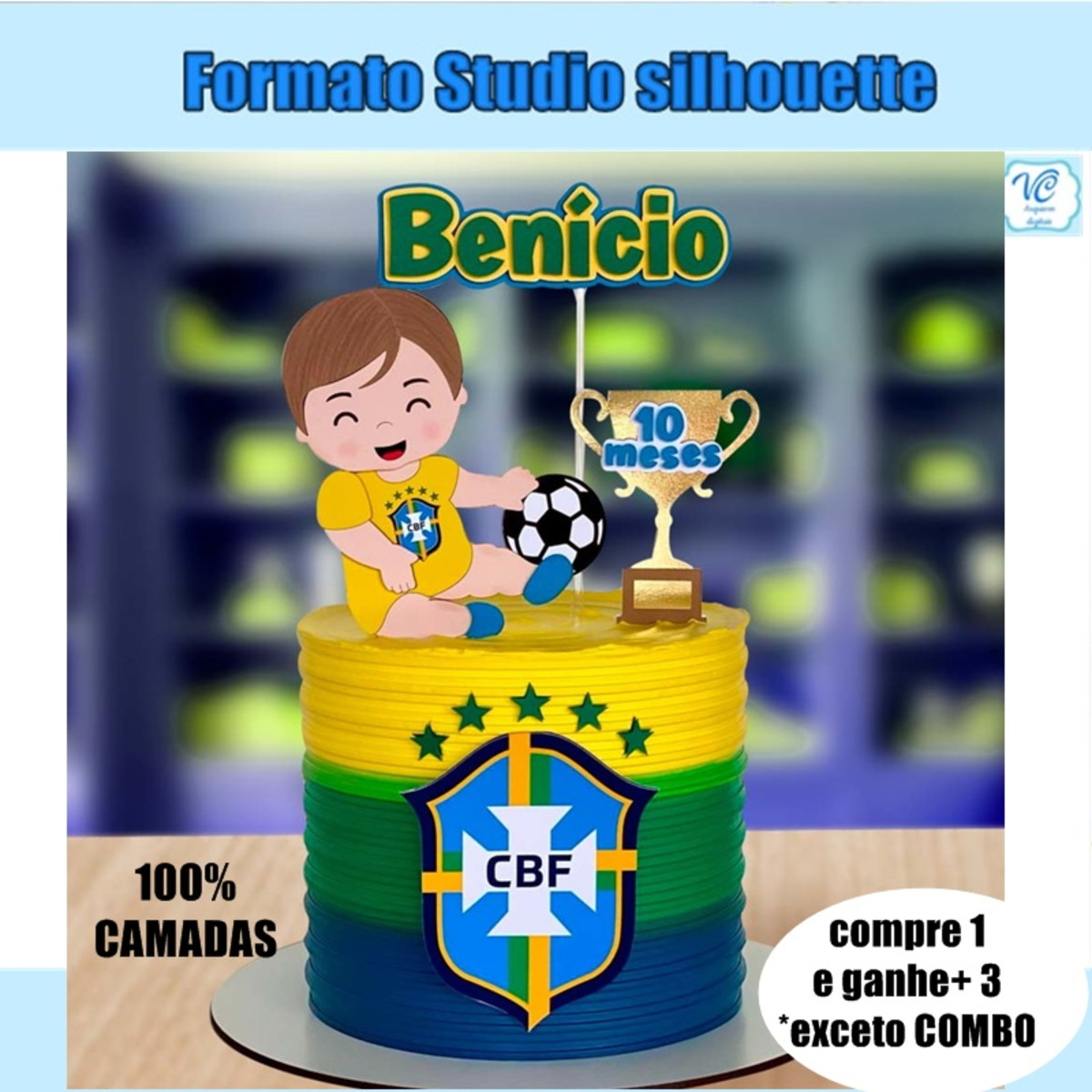 489- Arquivo Topo Bolo Copa Brasil Futebol Bebe Menino