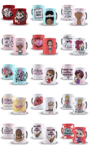 80 Artes para Caneca Dia das Mulheres Editável em Corel Draw