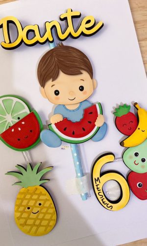 Arquivo Corte Silhouette Topo de Bolo Menino Frutinhas