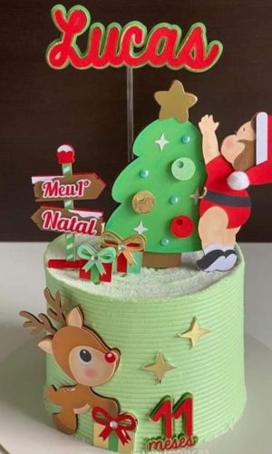 Arquivo Corte Silhouette Topo de Bolo Natal Menino e Rena