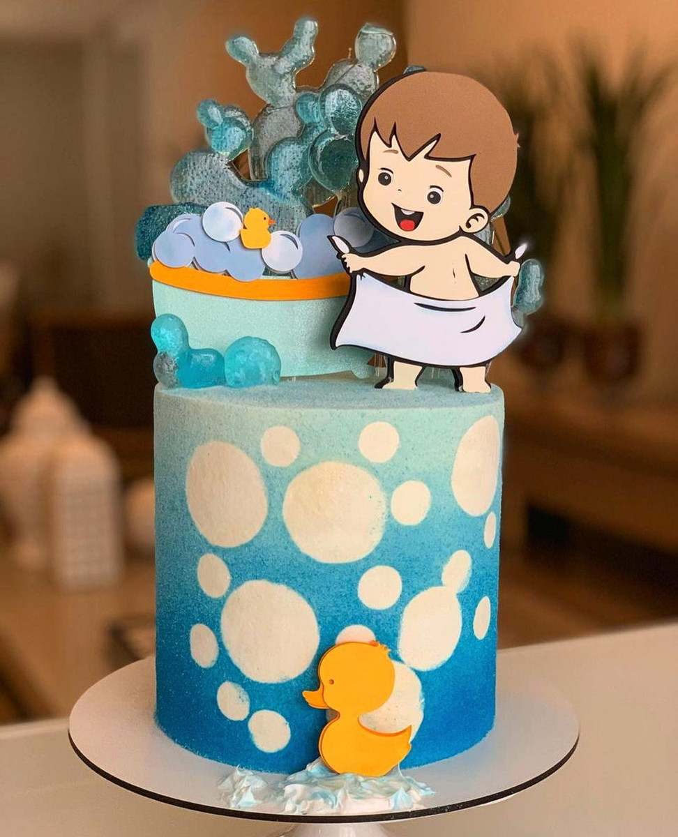 Arquivo Corte: Topo de Bolo Bebê Menino na Banheira 003
