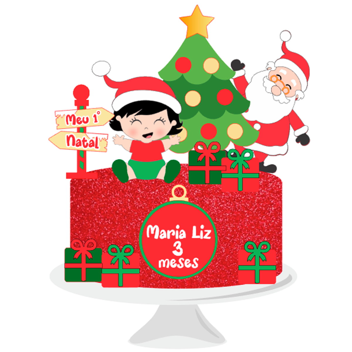 Arquivo Corte: Topo de Bolo Natal Menina Baby e Noel 111