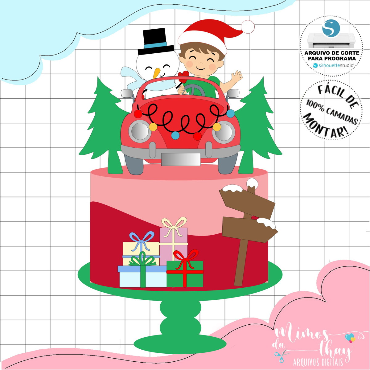 Arquivo Corte: Topo de Bolo Natal Menino do Fusca 159