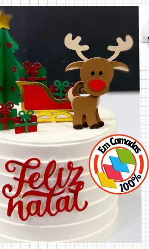 Arquivo Corte Topo de Bolo Natalino Rena em Camadas